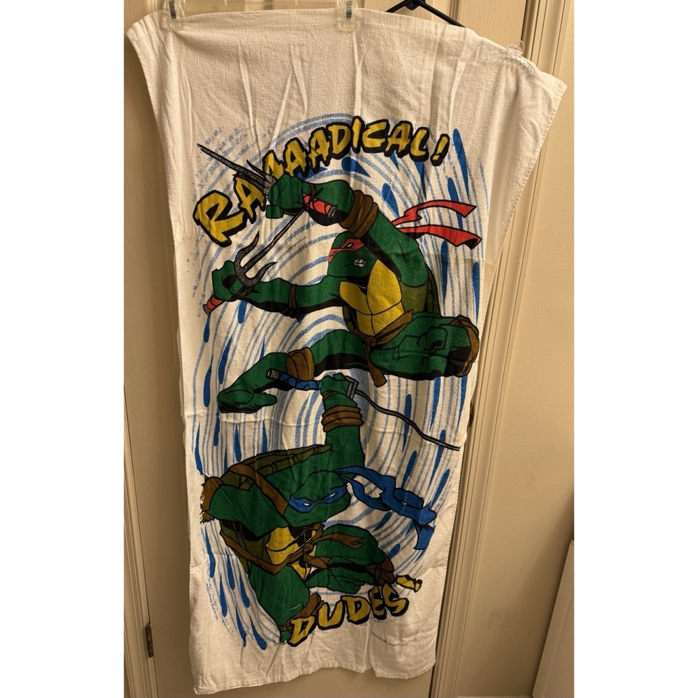 Vintage Teenage Mutant Ninja Turtles Towel TMNT Cartoon Bath Beach RADICAL DUDES